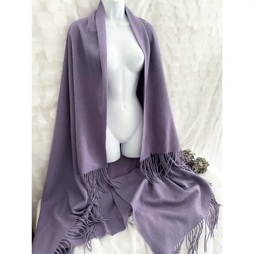 PUR CASHMERE 100% Cashmere Wrap Pashima Shawl Lavender Fringed INNER MONGOLIA
